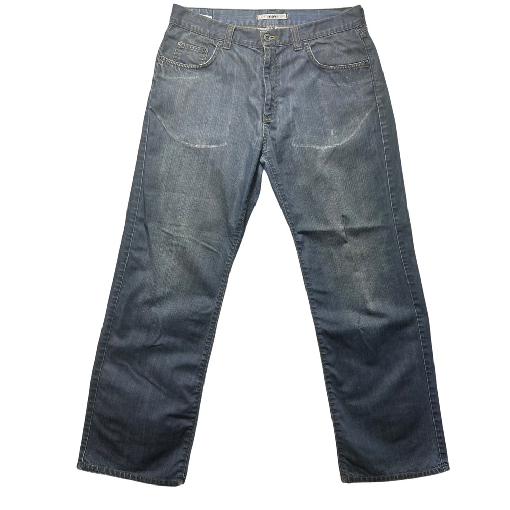 Mavi Marco Low Rise Straight Leg Jeans Mens 34x32 Dark Wash Denim Distressed